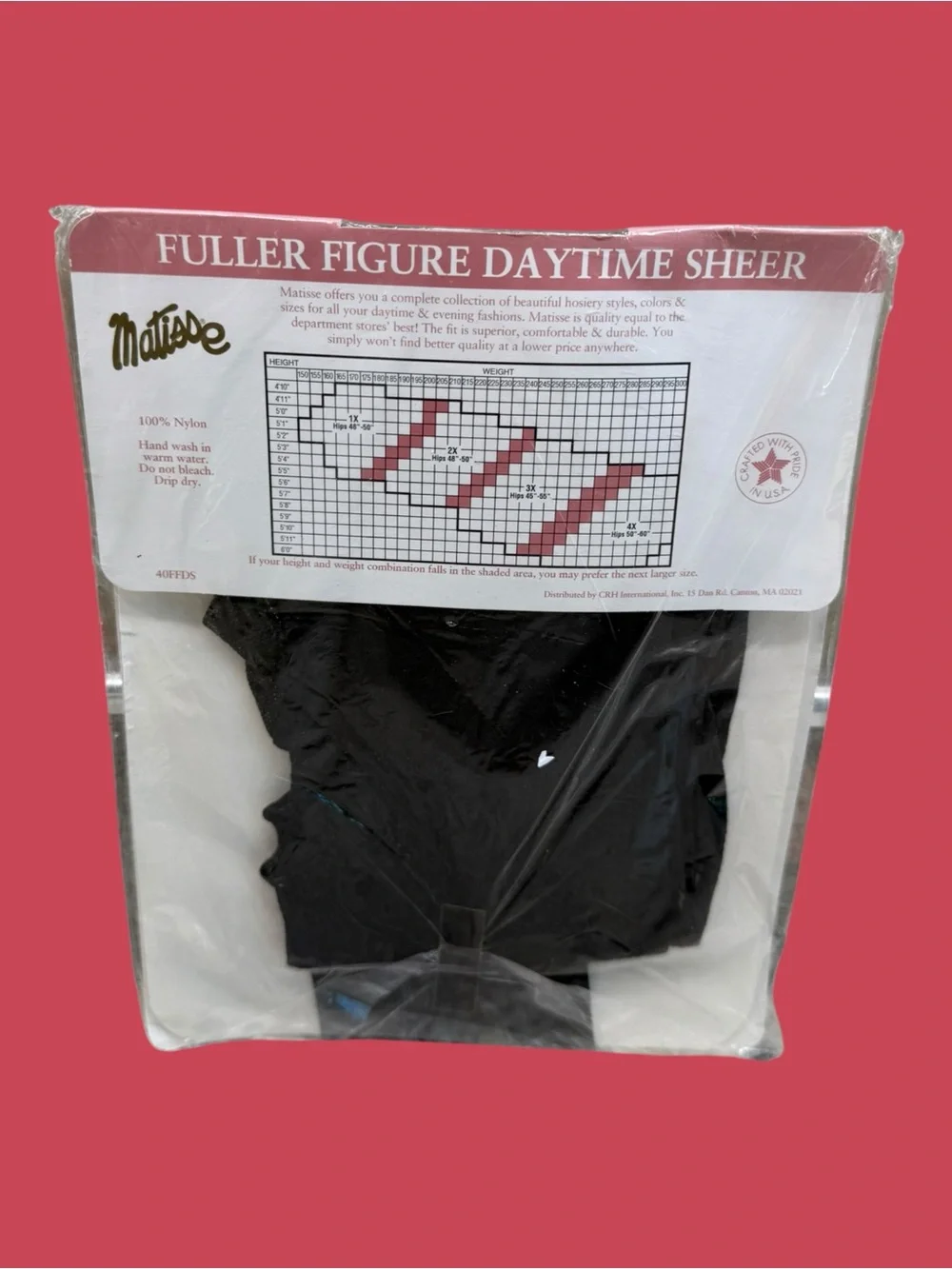 Vintage Matisse Fuller Figure Daytime Sheer Ribbed Top Pantyhose Size 3X Black
